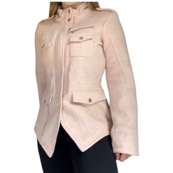 Rue21Fleece Moto Jacket Military Coat Size Small Blush Pink Zippers Snap - Picture 1 of 13